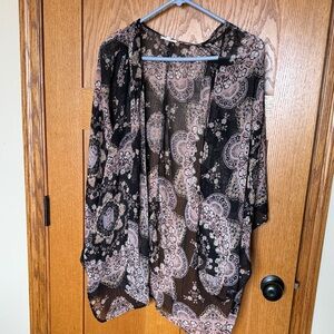 Maurices Black and Pink Sheer Kimono Top